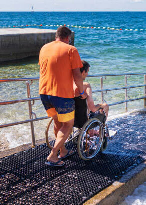 Wheelchair entry into ocean